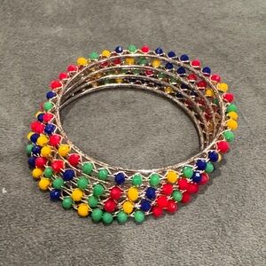 Colorful Beaded Stackable Bracelets — Red, Green, Blue & Yellow